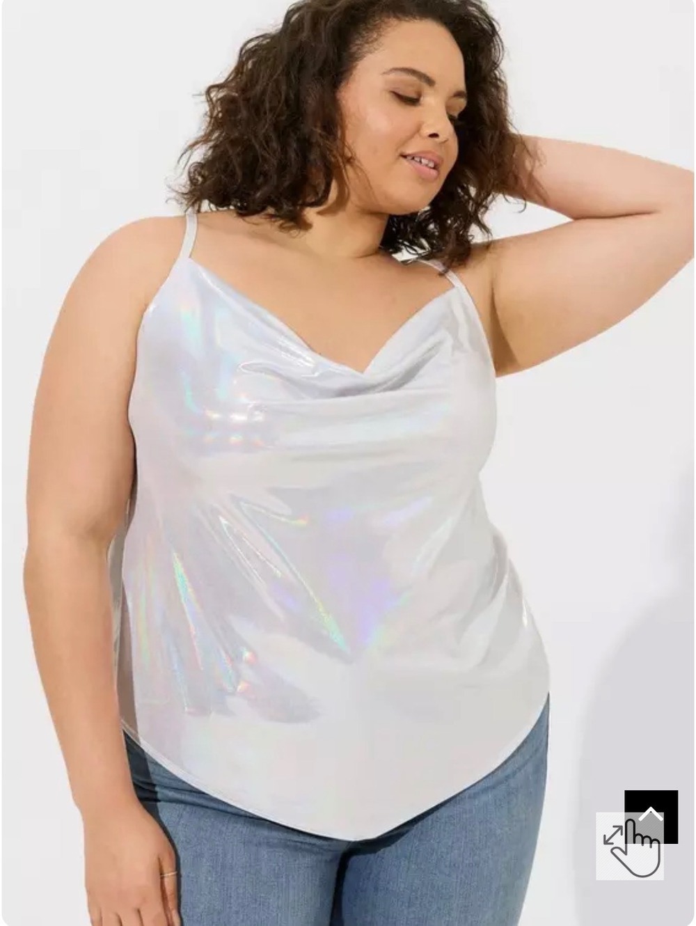 Torrid NWT Liquid Shine Cowl Neck Cami Top White Iridescent Metallic Size 00 M L